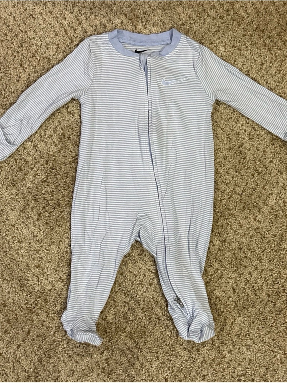 Nike Light Blue & White Striped Footed One-Piece